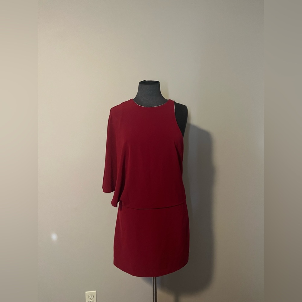 Halston Heritage One Shoulder Burgundy Dress